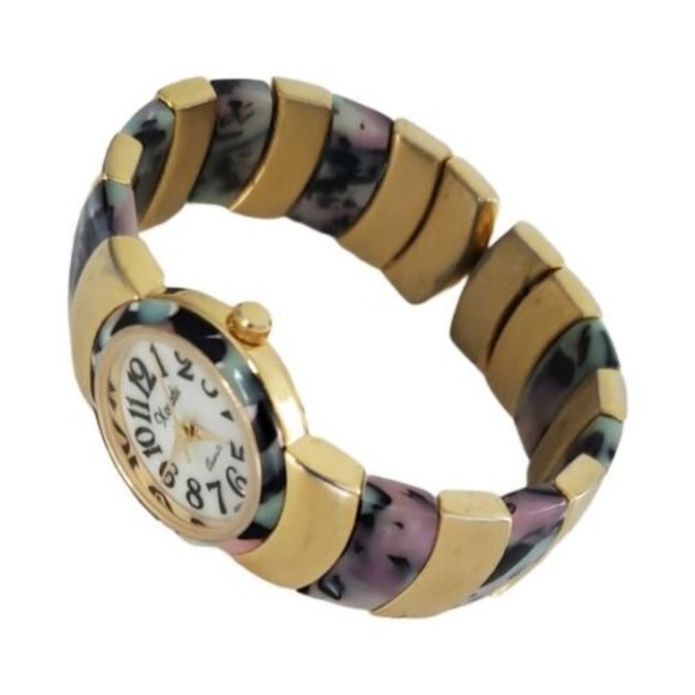 Xanadu Abalone Multicolored Shell and Goldtone Bangle Hinged Quartz Watch Japan